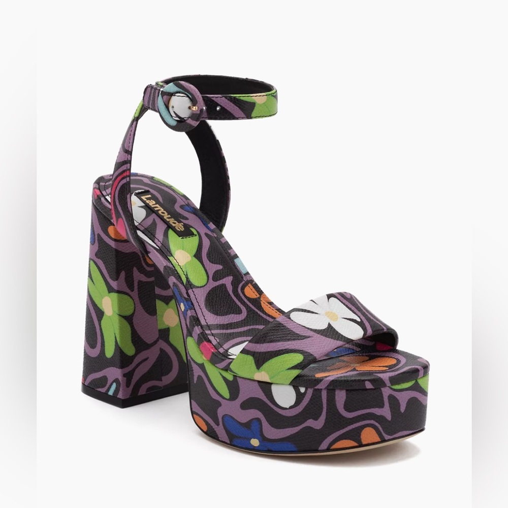 Larroudé Dolly Floral Patent Leather Platform Sandals